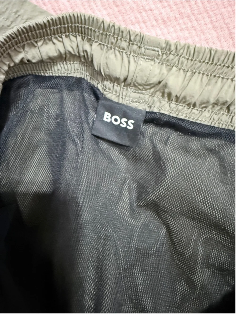 Men's BOSS Army GreenSwim Trunks with Black Logo - Size M EUC